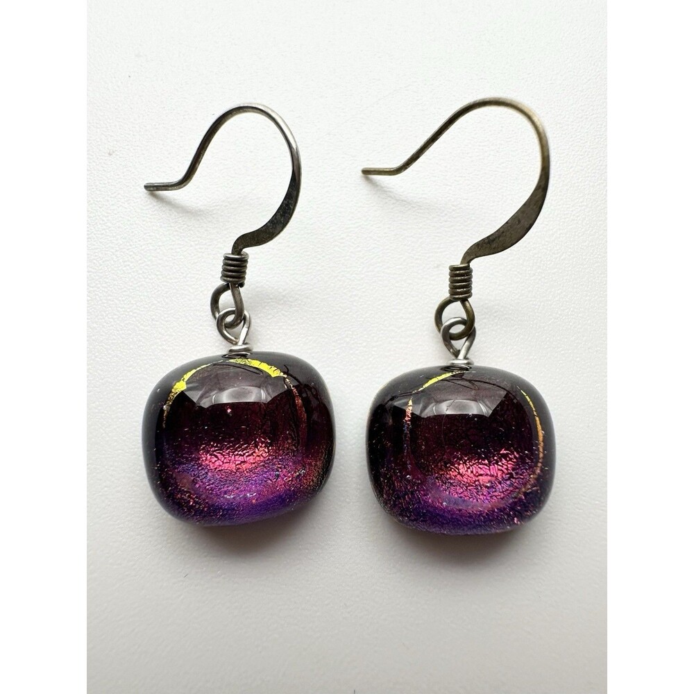 Handmade Dichroic Glass Earrings Square Candy Color